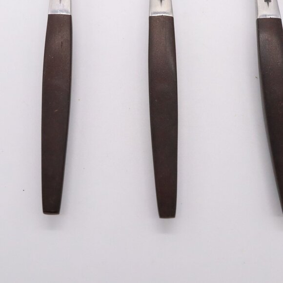 Vtg Set of 4 Dinner Forks Interpur Canoe Hearts Stainless Brown Handle MCM Japan - Picture 6 of 10